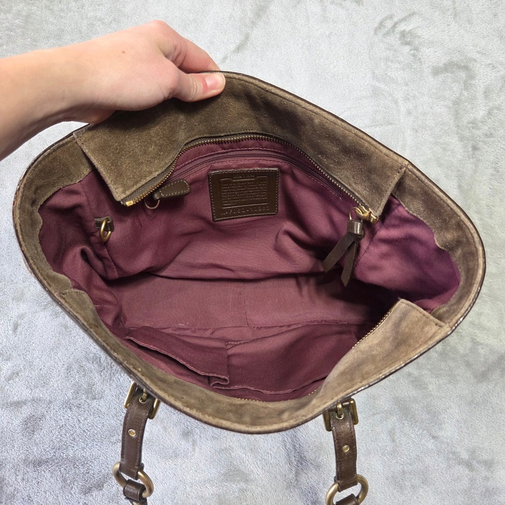 Coach Hampton Brown Suede Buckle Tote Bag F06Q-10332 Brass Y2k Minimalist Preppy - Picture 4 of 8